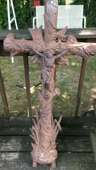 Antique Cast Iron Cross Crucifix Cemetery Grave Marker Very Ornate 6