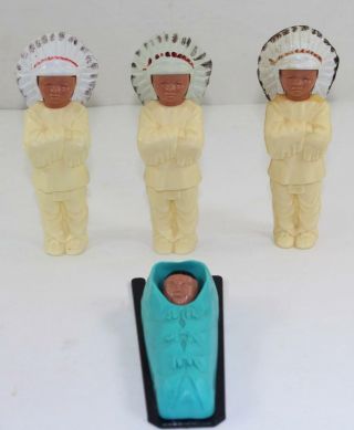 Vintage Celluloid Indian Figures Chiefs & Papoose Native American Plastic Doll