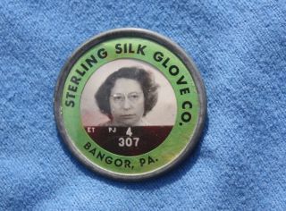 1940s WWII Sterling Silk Glove Co,  Bangor PA FEMALE War Worker Photo ID Badge 2