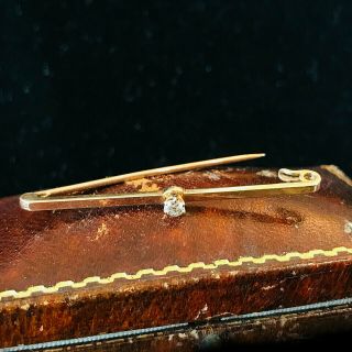Edwardian 15ct,  15k,  625 Gold Solitaire 3mm Diamond Brooch,  tie Pin,  Circa 1910 3
