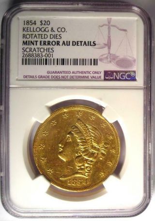 1854 Kellogg Liberty Gold Double Eagle $20 Coin - NGC AU Details - Rare Coin 2