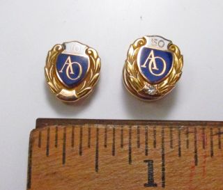 Vintage Pair American Optical Ao 10 & 50 Year 10k Gold Service Award Lapel Pins