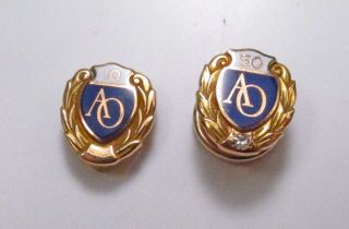 Vintage Pair American Optical AO 10 & 50 Year 10K Gold Service Award Lapel Pins 2