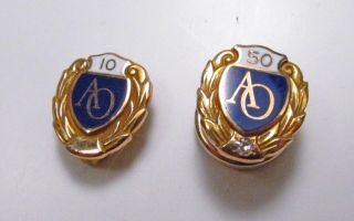 Vintage Pair American Optical AO 10 & 50 Year 10K Gold Service Award Lapel Pins 3