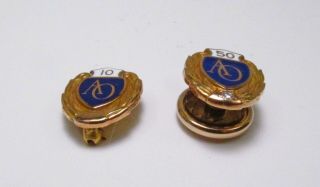 Vintage Pair American Optical AO 10 & 50 Year 10K Gold Service Award Lapel Pins 4
