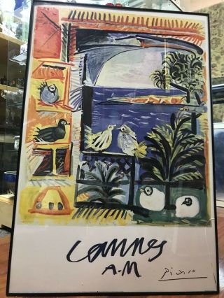 Cool Vintage 1962 Pablo Picasso Cannes A.  M.  Travel Poster 36x24 " Mourlot Paris