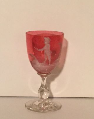 Vintage Mary Gregory 5” Cordial Stem Glass (cranberry)