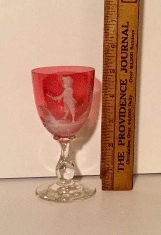 Vintage Mary Gregory 5” Cordial Stem Glass (Cranberry) 2