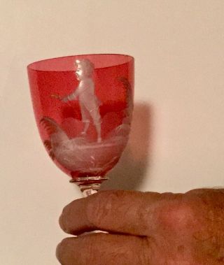 Vintage Mary Gregory 5” Cordial Stem Glass (Cranberry) 3