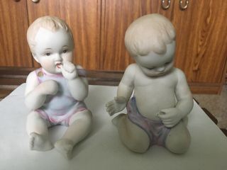 Two 2 Antique Lefton Piano Baby Bisque Figurines 4 1/2 " Lovely Babies