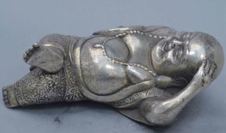 Collectable Auspicious Noble Old Handwork Miao Silver Carve Humor Buddha Statue 3