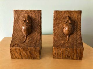 Collectable & Rare Robert Thompson Mouseman Wooden Bookends Mouse Figure