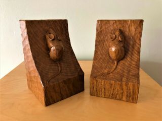 Collectable & Rare Robert Thompson Mouseman Wooden Bookends Mouse Figure 2