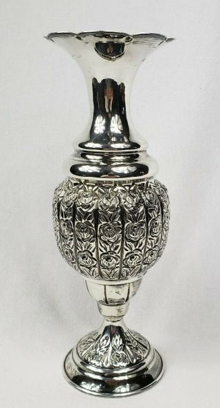 Vtg Stunning Chased Solid Silver Vase.  800 Continental Silver 210 Grams 9 1/8 "