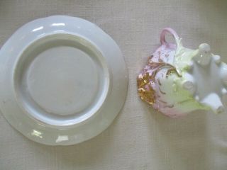 vintage mustache cup and saucer,  footed,  gold interior and decoration 2