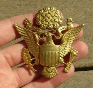 Ww2 Us Army Military Officer Cap Hat Badge Meyer Gold Pin Insignia