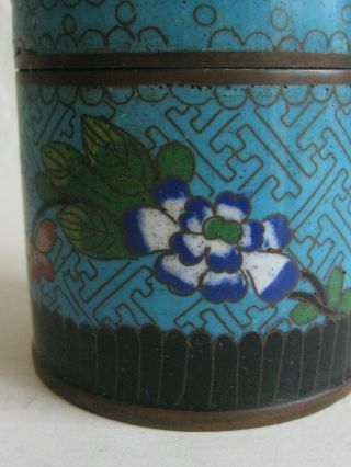 Fine Old Antique Chinese Cloisonne Enamel Copper Lidded Box Jar Late Qing w/Seal 4