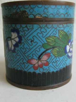 Fine Old Antique Chinese Cloisonne Enamel Copper Lidded Box Jar Late Qing w/Seal 5