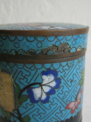 Fine Old Antique Chinese Cloisonne Enamel Copper Lidded Box Jar Late Qing w/Seal 6