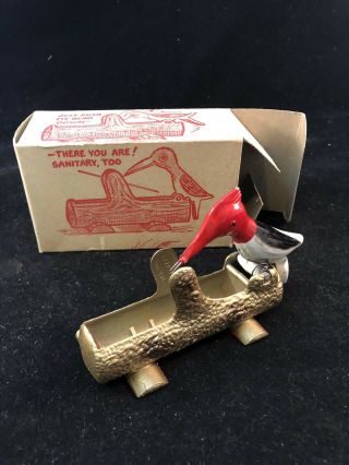 Antique Vintage Rare San I Pik Woodpecker Toothpick Holder Dispenser Nib Cast