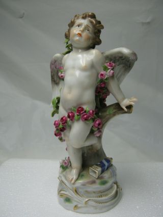 Antique Meissen Porcelain " Cupid With Roses " Figure Lillia Skala Estate