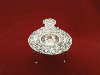 Antique Silver 800 Tea Strainer With Stand Embossed Germany 151 Grs.  Hallmarked