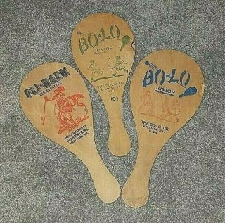 3 Vintage Paddle Ball Bo - Lo Junior Atlanta,  Ga & Fli - Back Highpoint Nc Paddles