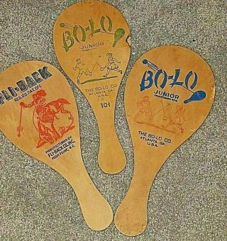3 Vintage Paddle Ball Bo - LO Junior Atlanta,  GA & Fli - Back Highpoint NC Paddles 2
