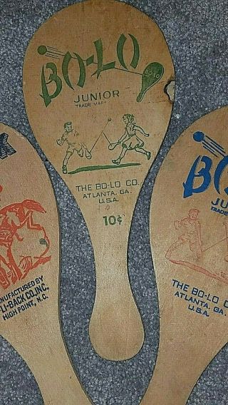 3 Vintage Paddle Ball Bo - LO Junior Atlanta,  GA & Fli - Back Highpoint NC Paddles 4