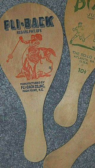3 Vintage Paddle Ball Bo - LO Junior Atlanta,  GA & Fli - Back Highpoint NC Paddles 5