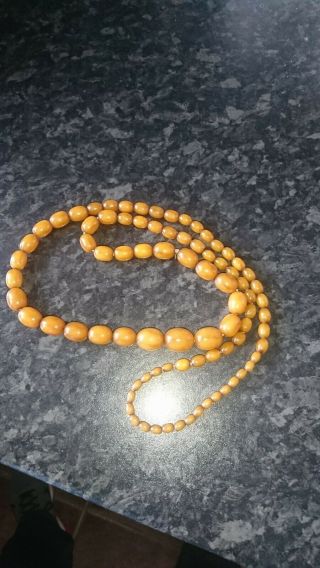 VINTAGE ART DECO BUTTERSCOTCH AMBER BAKELITE BEAD NECKLACE 1920 ' S 60g 92cm 3