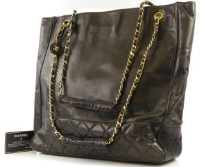 Ra1372 Auth Vintage Chanel Black Lambskin Cc Charm Large Chain Shopper Tote Bag