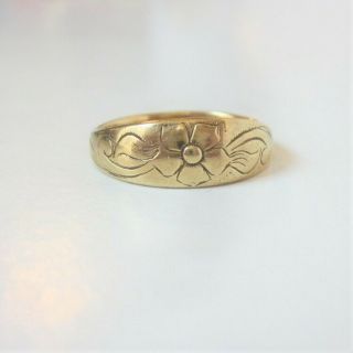 Vintage 14k Solid Gold Floral Etched Band Ring Pinkie Size 4.  75 2.  9g
