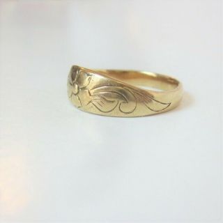 Vintage 14K Solid Gold Floral Etched Band Ring Pinkie Size 4.  75 2.  9g 2