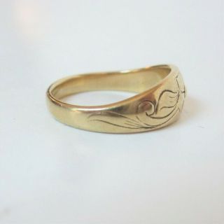 Vintage 14K Solid Gold Floral Etched Band Ring Pinkie Size 4.  75 2.  9g 3