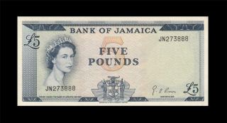 1960 British Colony Jamaica 5 Pounds Qeii Xx - Rare ( (gem Unc))