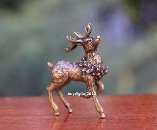 5 Cm Chinese Pure Bronze Reindeer Mi - Lu Red Deer Elk Wapiti Animal Art Sculpture