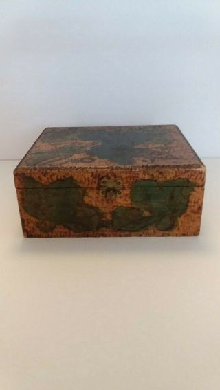 Antique Pyrography Carved Wood Trinket Jewelry Box
