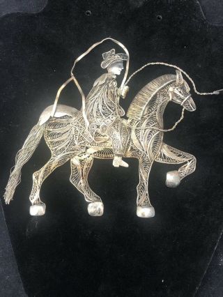 Vintage,  Peruvian,  Sterling Silver Filigree,  Art 1920’s,  Man On Horseback,  44g