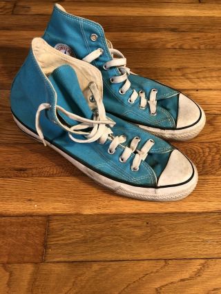 Vintage 80’s Converse Blue Made In Usa Hi Top Chuck Taylor Double Stitch 10.  5