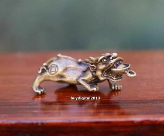4.  5 Cm China Pure Bronze Foo Dog Lion Kylin Unicorn Wealth Animal Amulet Pendant