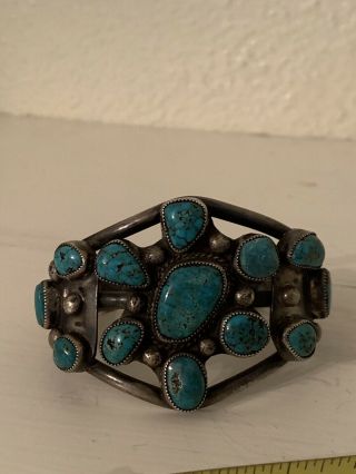Vintage Native American Sterling Silver And Blue Turquoise Cuff Bracelet