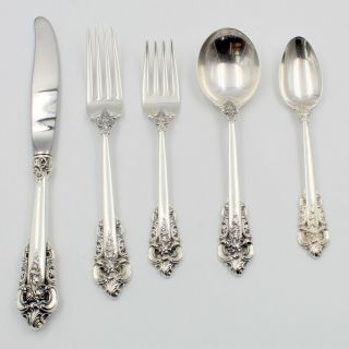 Vintage 5 Piece Place Setting Wallace Sterling Silver Grand Baroque Nr 5973