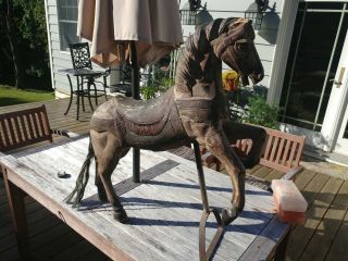 Carved Antique Wooden Carousel Rocking Horse