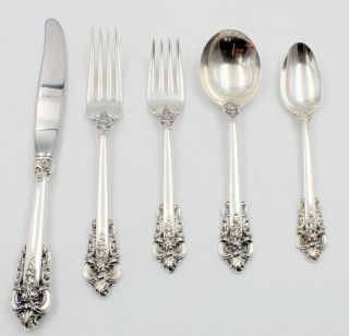 Vintage 5 Piece Place Setting Wallace Sterling Silver Grand Baroque Nr 5974