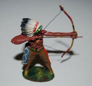 Vintage Elastolin Composite Wild West Indian Warrior Chief With Bow & Arrow