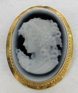 Vintage 18k Gold & Banded Onyx Cameo Brooch Pendant