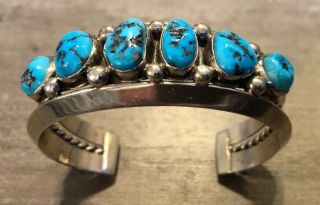 " Stamped " Heavy (2.  3 Oz) Vintage Navajo Kingman Turquoise & Sterling Silver Cuff