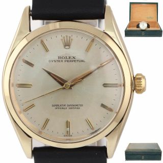 Vtg Rolex Oyster Perpetual 1002 14k Gold 34mm Silver Automatic Watch