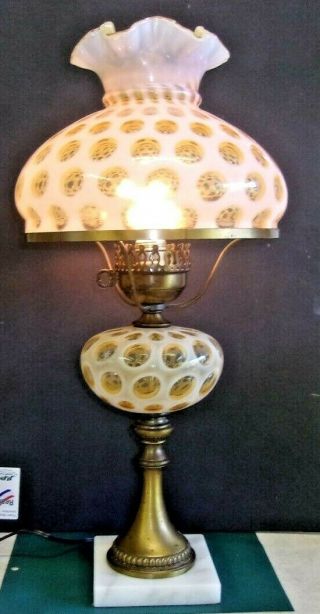 Vintage Fenton Honeysuckle Opalescent Coin Dot Hurricane Gwtw Lamp 22 " Tall